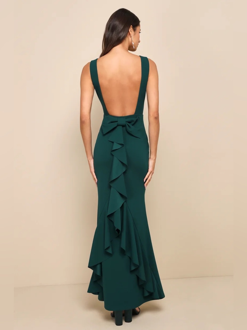 Lulus Exquisite Refinement Black Backless Bow Ruffled Maxi Dress large NWOT